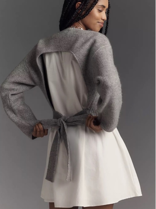 Sweaters - English Factory Tie Back Twofer Sweater Gray Open Back XS